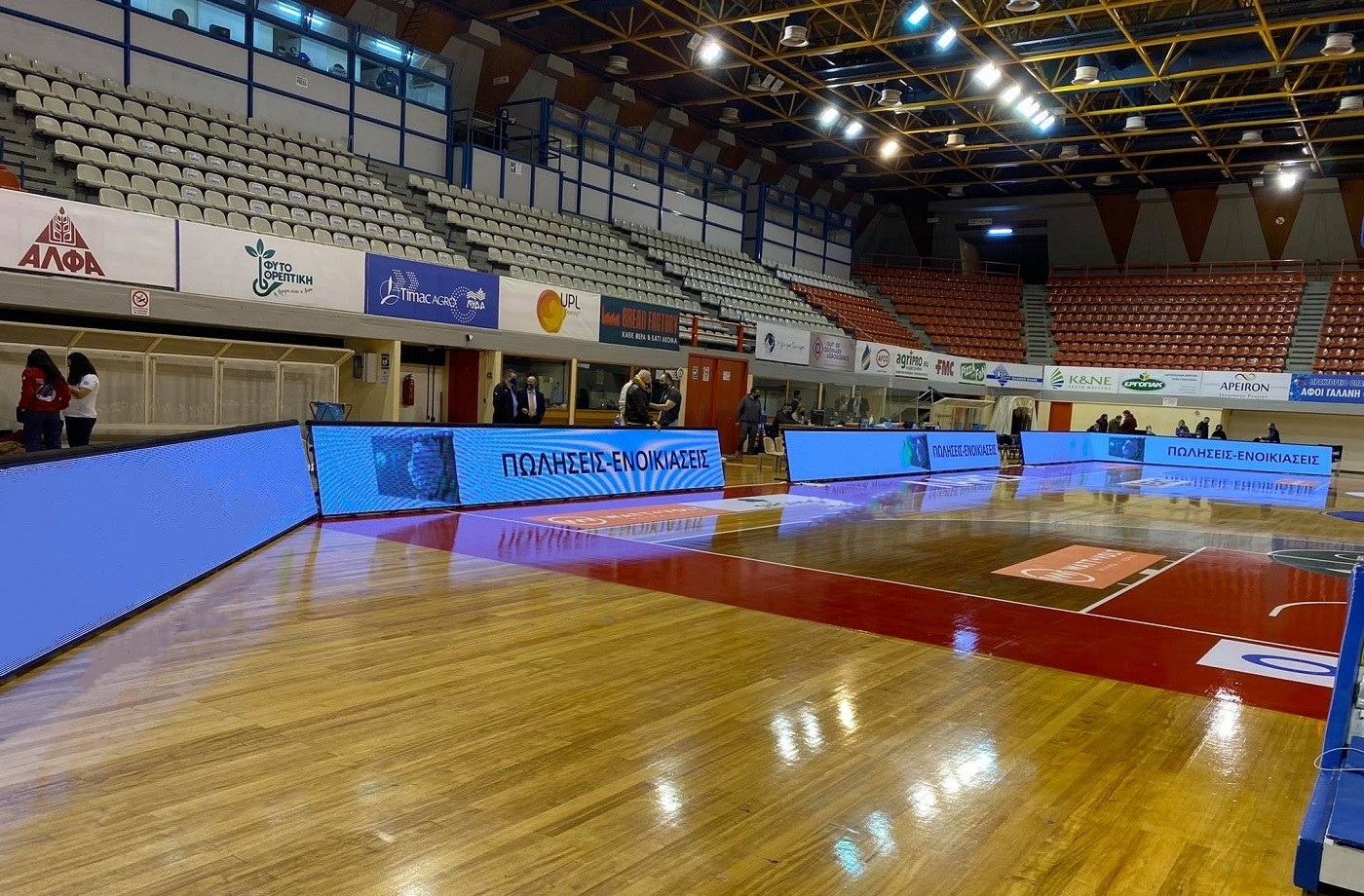 P10 outdoor perimeter LED screen in basketball stadium, Greece